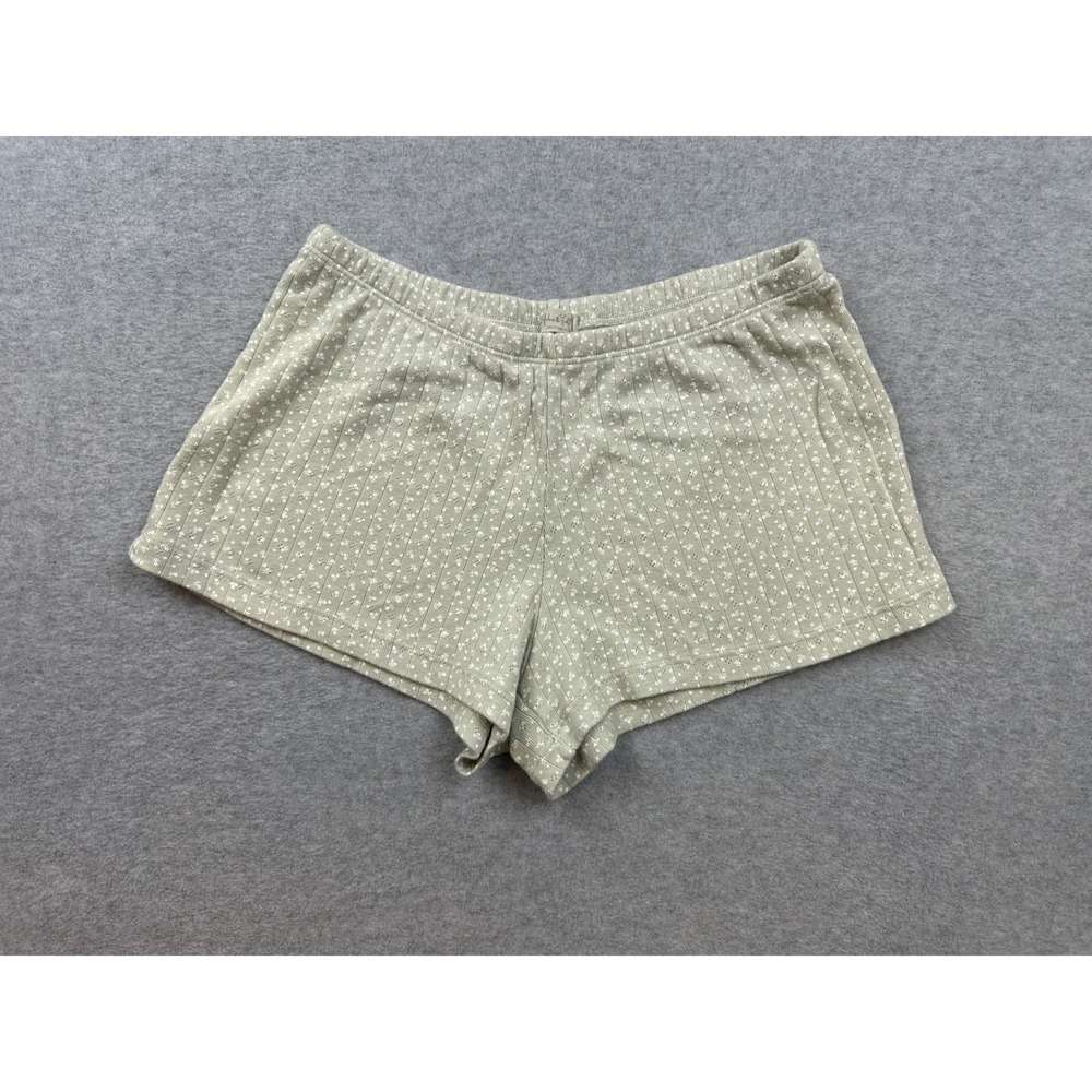 John Galt Brandy Melville Sage Green Floral Ribbed Knit Lounge Shorts Small